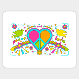 Peace and Love Peace Sign Heart and Doves Sticker